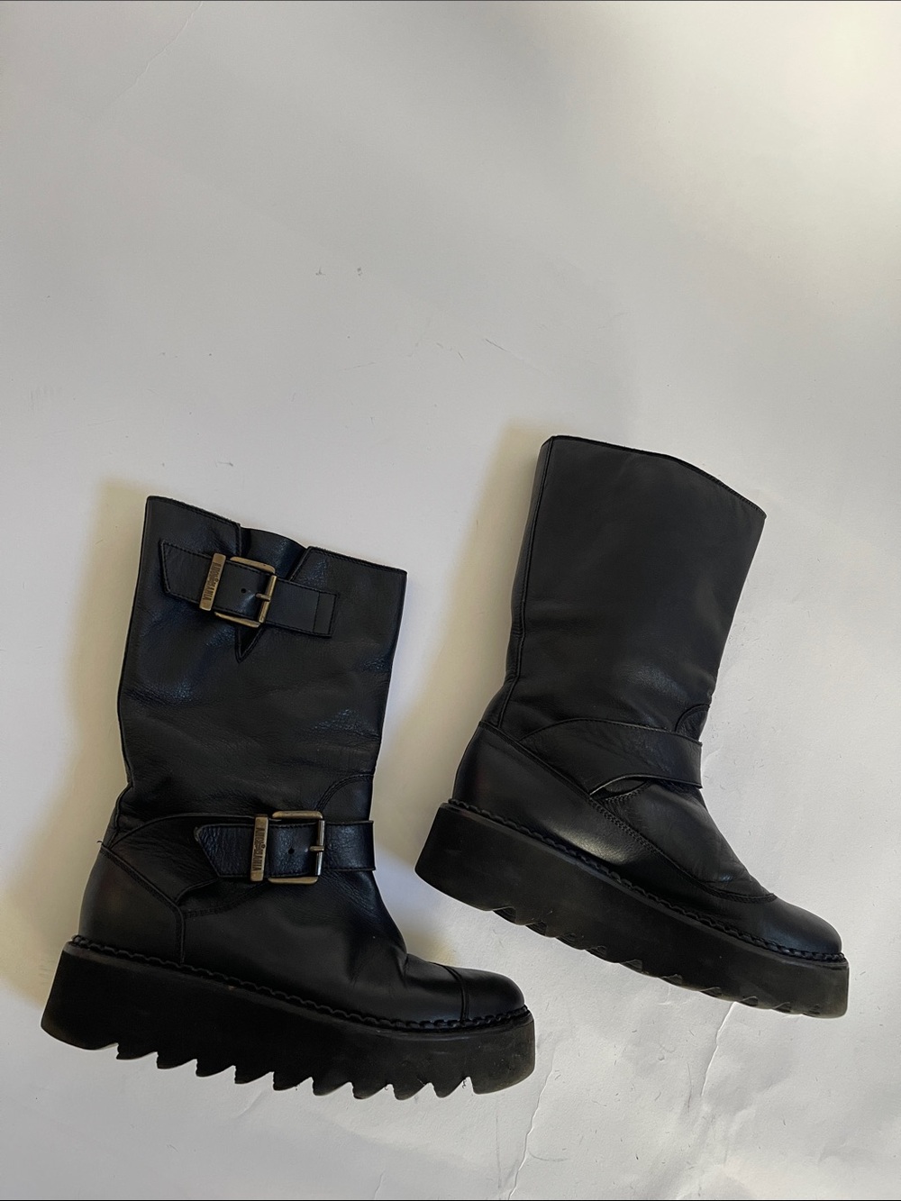 Vivienne Westwood Anglomania Black Leather Double Buckle Biker Boots AW16 US 7 - Picture 5 of 15